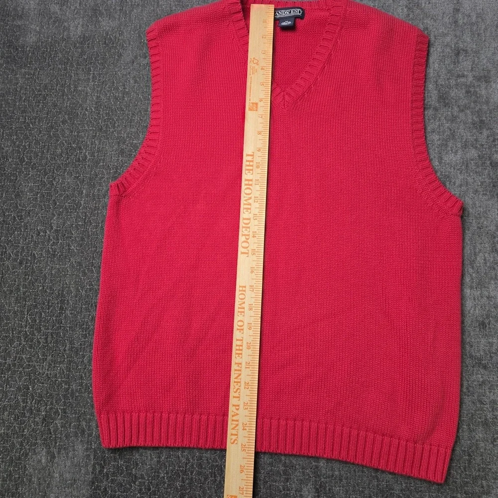 Vtg Lands' End V Neck Sweater Vest Mens Medium Chunky Knit Red Made In Japan